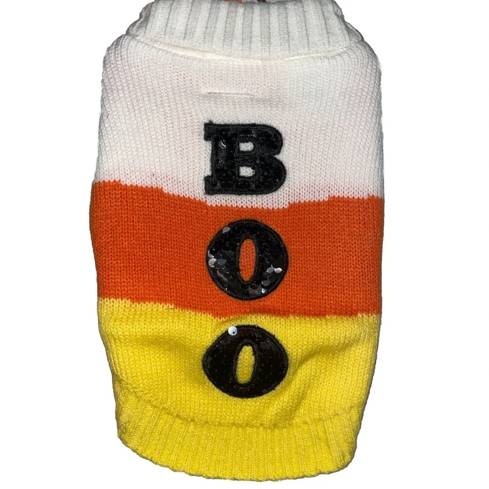 Hyde & EEK! Dog Candy Corn BOO Halloween Fall Pet Sweater Size XS Costume
